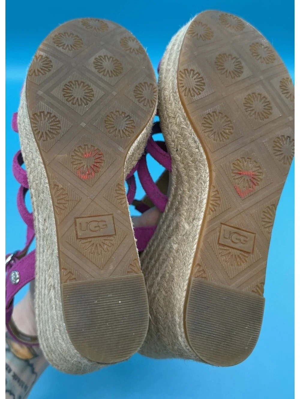 UGG Cressida Vibrant Purple Suede Strappy Sandals Jute Wrapped Wedge Heel Size 7
